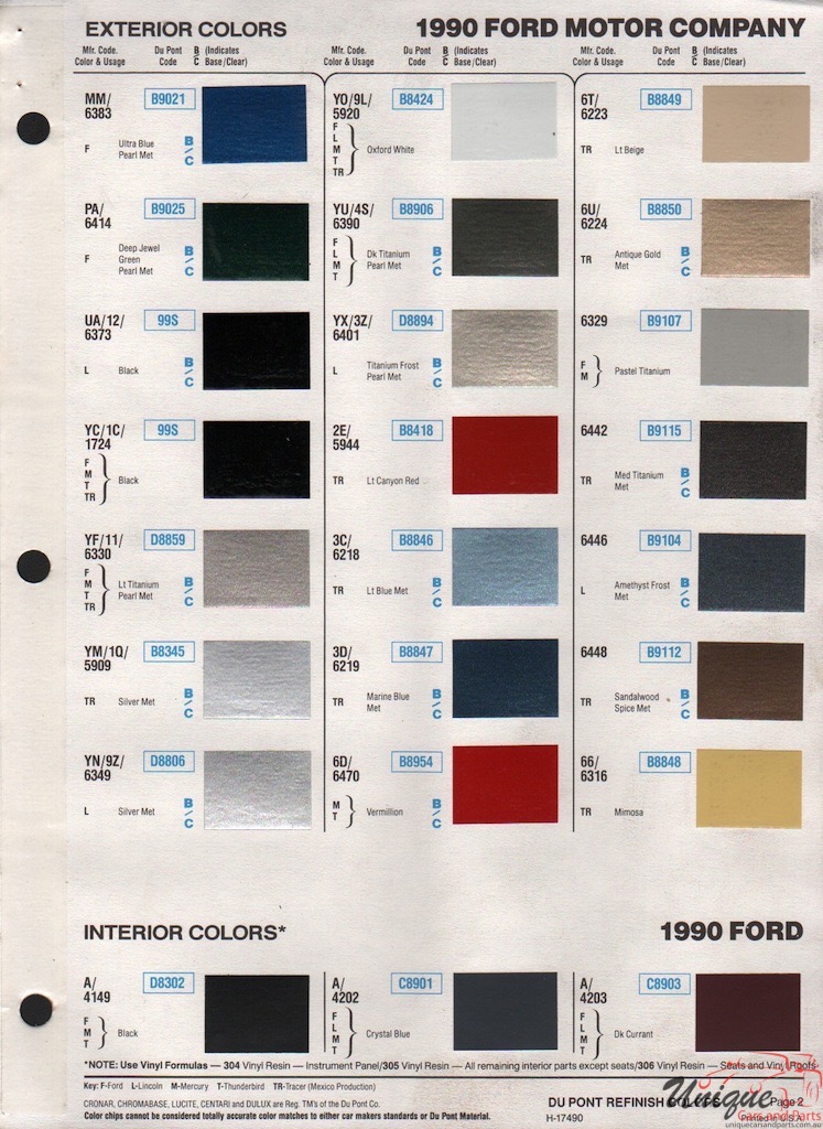 1990 Ford Paint Charts DuPont 2